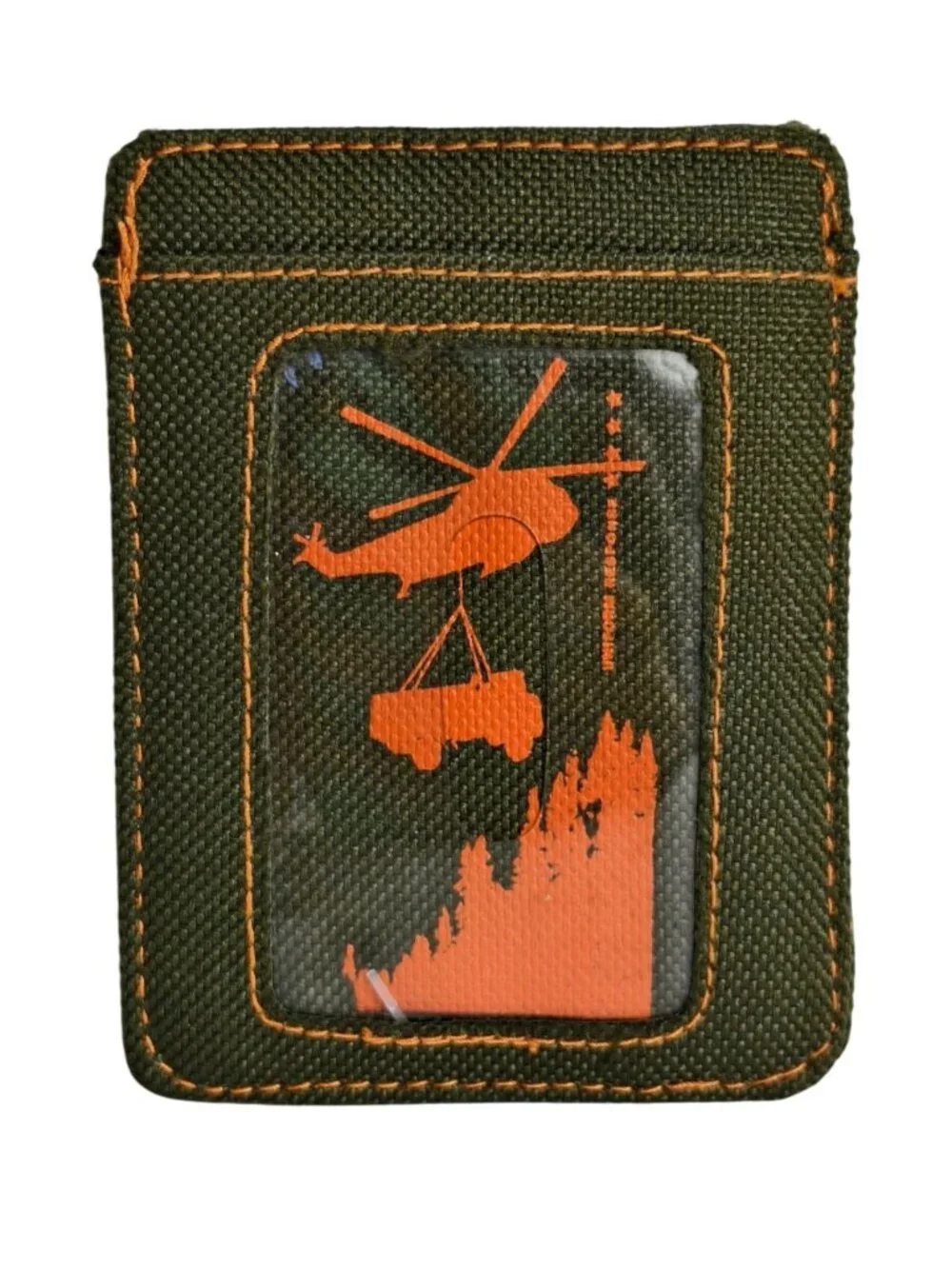 Mossimo Mens ID Card Wallet Military Canvas Olive Green Minimalist Helicopter